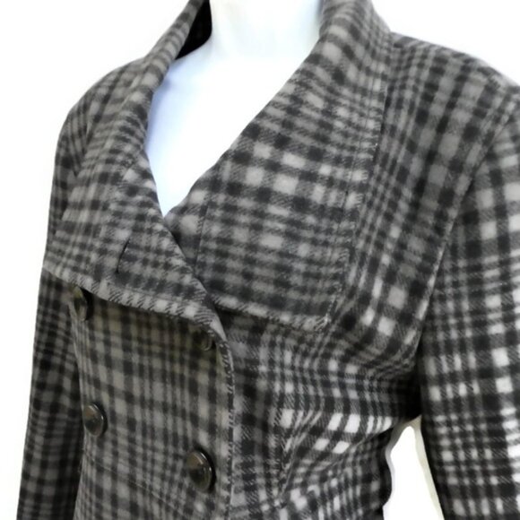 WooL Old Navy Peacoat Plaid Double Breasted PoCKeTS WooL Blend Grey Lined Retro - Picture 6 of 9
